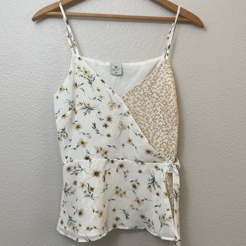Paper Crane Mixed Floral Print Faux Wrap Spaghetti Strap Tank Top Size Small